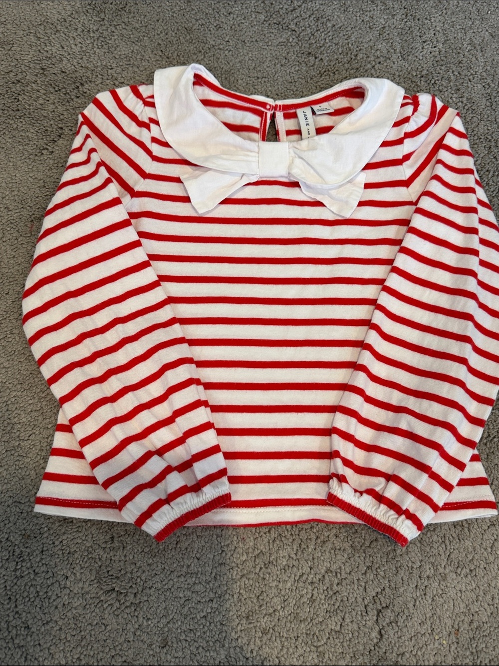 Janie and Jack Red & White Striped Long-Sleeve Top with Bow Collar